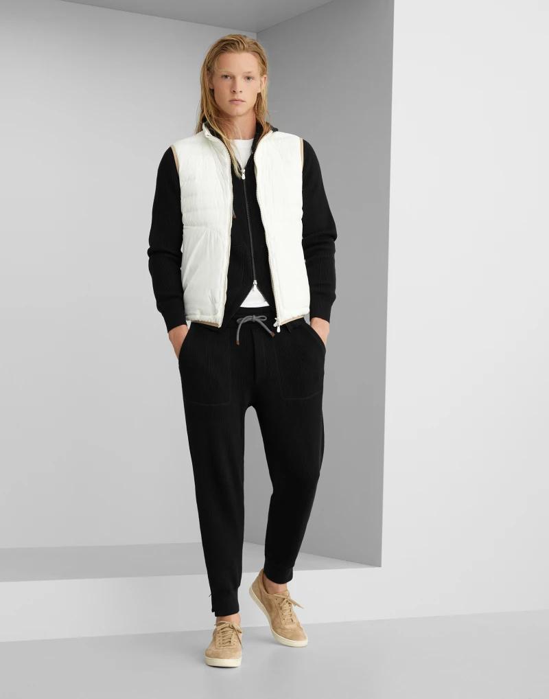 BRUNELLO CUCINELLI MEN'S BLACK COTTON KNIT JOGGER TROUSERS