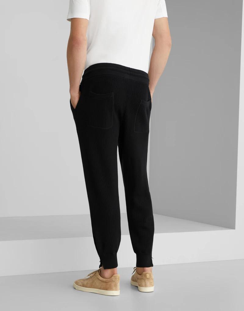 BRUNELLO CUCINELLI MEN'S BLACK COTTON KNIT JOGGER TROUSERS