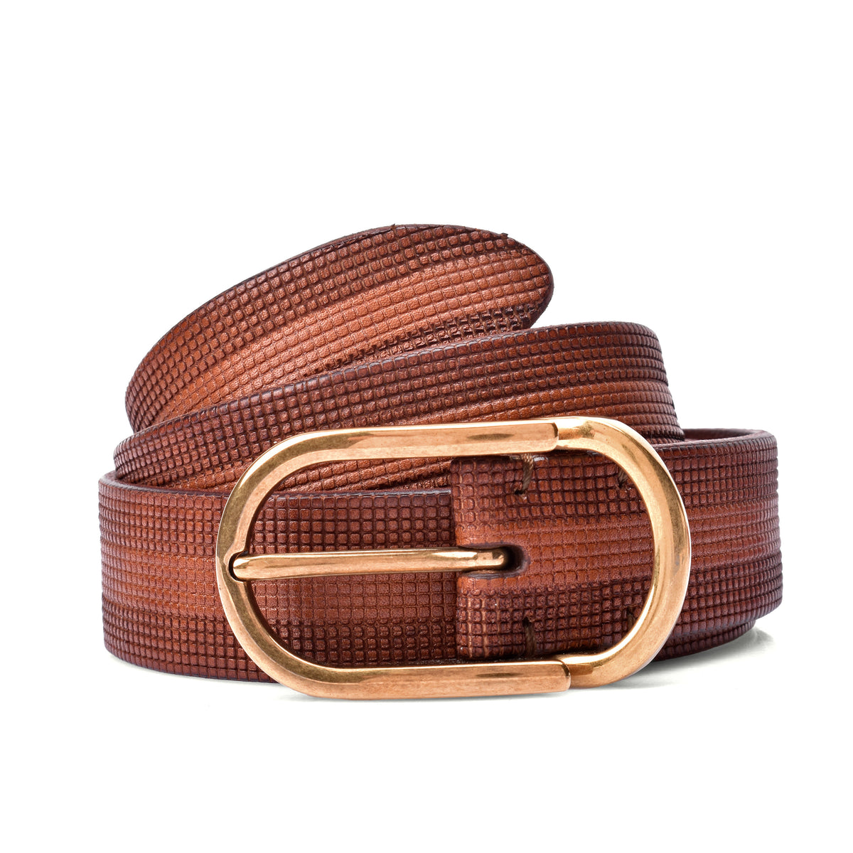 BRUNELLO CUCINELLI MEN'S BROWN LEATHER TEXTURED BELT