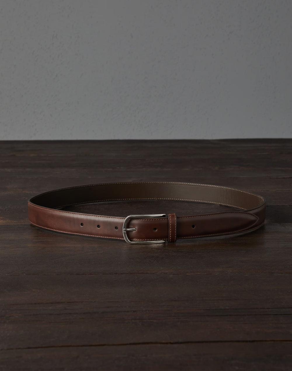 BRUNELLO CUCINELLI MEN'S CHESTNUT LEATHER BELT