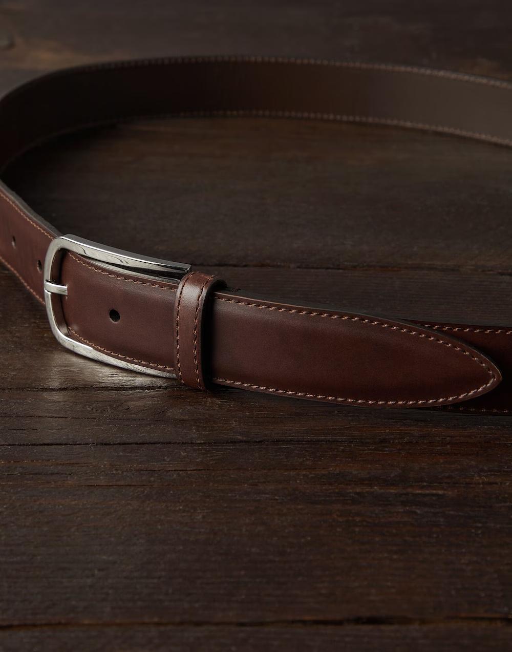BRUNELLO CUCINELLI MEN'S CHESTNUT LEATHER BELT