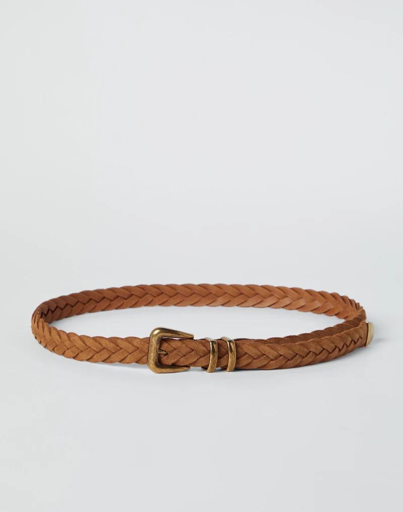 BRUNELLO CUCINELLI MEN'S TAN BRAIDED LEATHER BELT