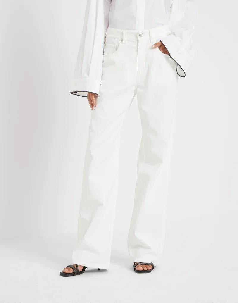 BRUNELLO CUCINELLI WOMEN'S WHITE WIDE LEG TROUSERS