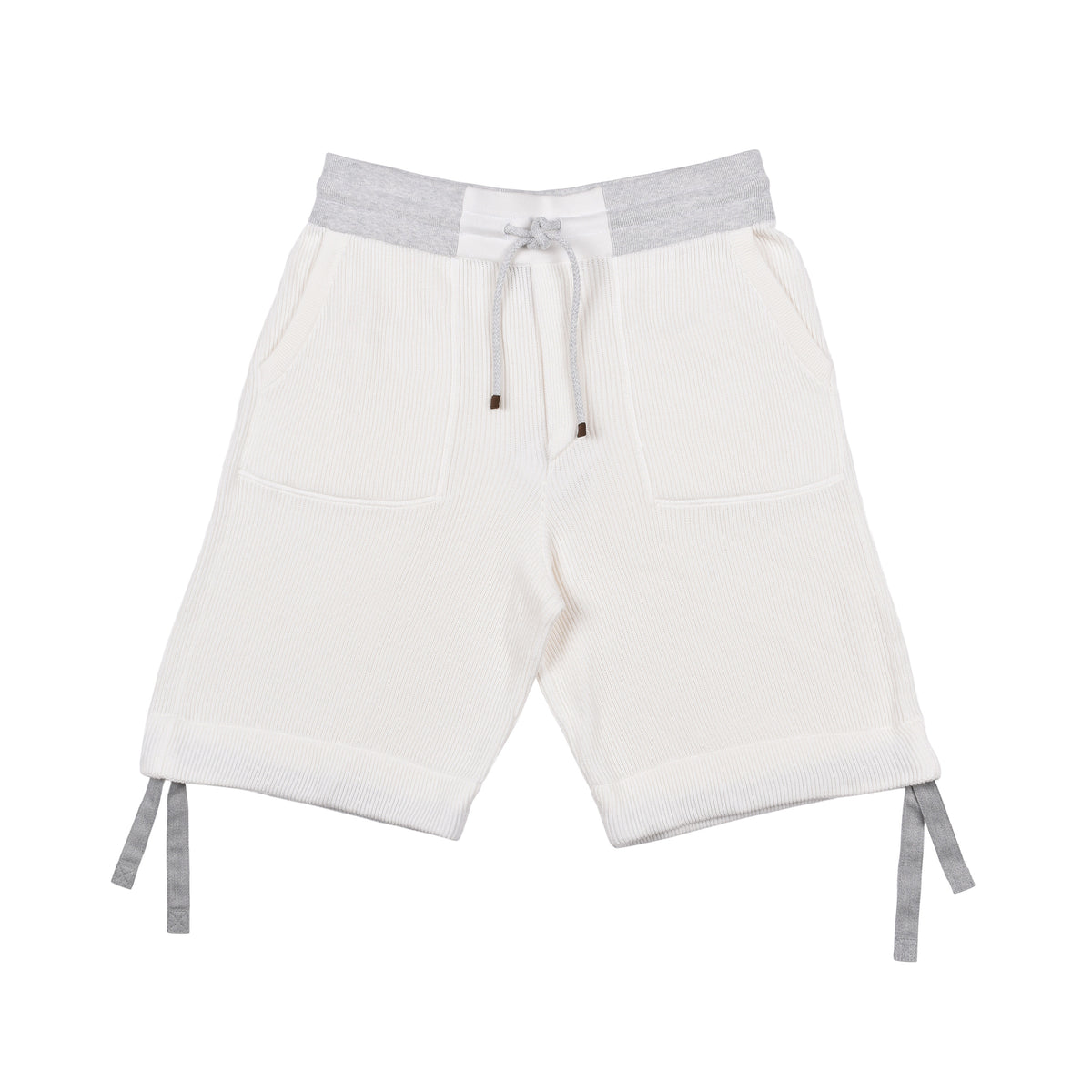 BRUNELLO CUCINELLI MEN'S CREAM RIBBED COTTON SHORTS