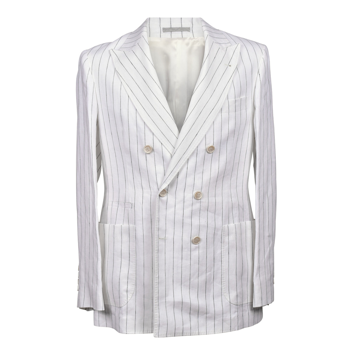 BRUNELLO CUCINELLI MEN'S WHITE LINEN STRIPED SUIT