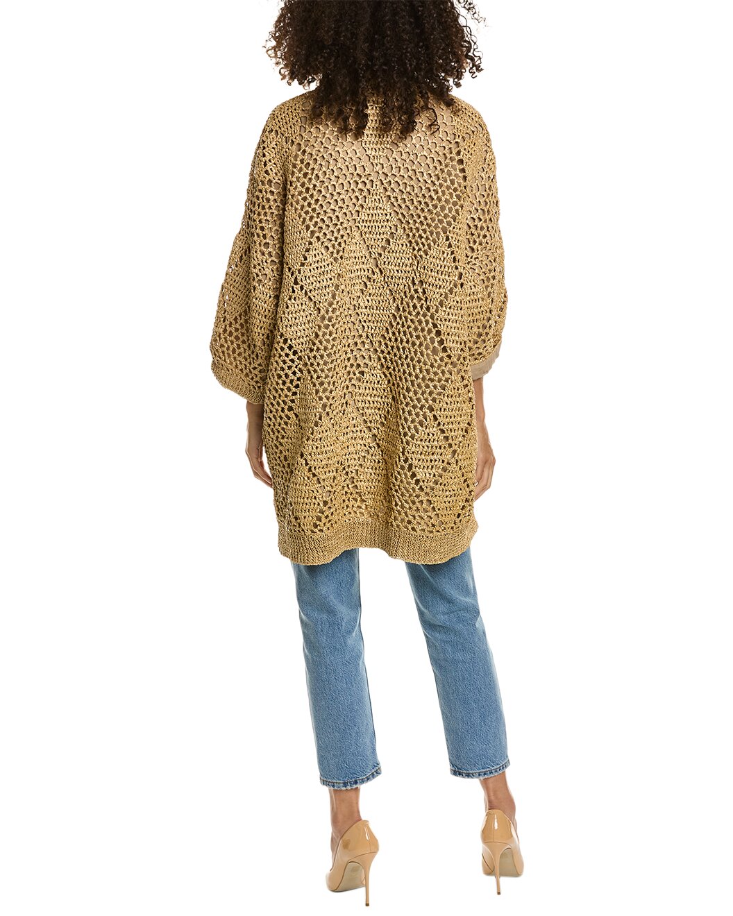 BRUNELLO CUCINELLI WOMEN'S BEIGE OPEN KNIT SWEATER