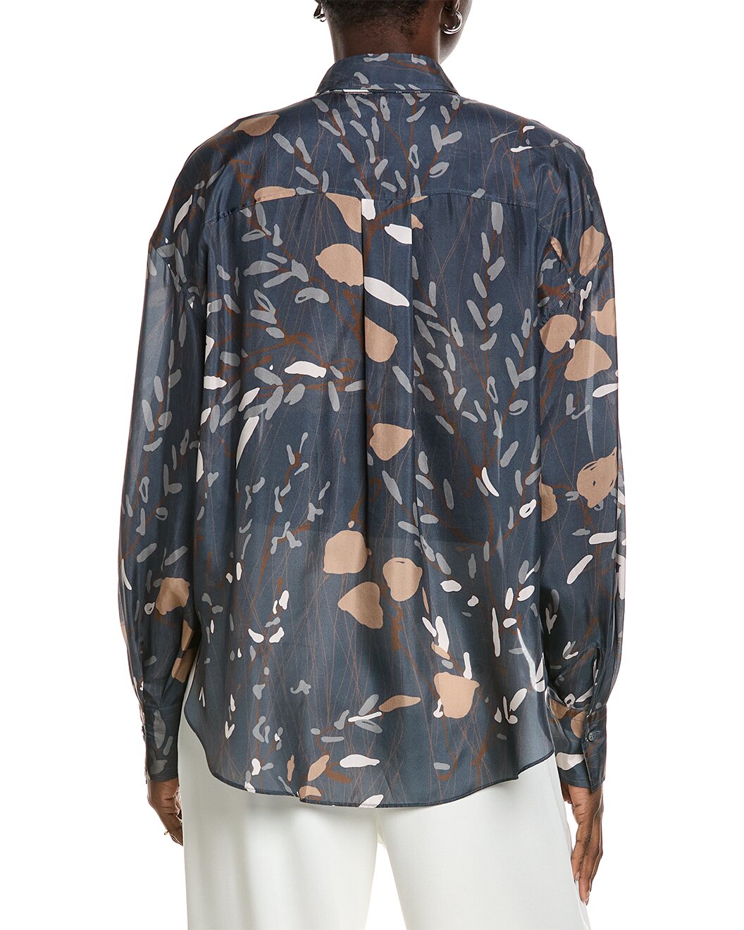 BRUNELLO CUCINELLI WOMEN'S NAVY FLORAL BUTTON-UP SHIRT