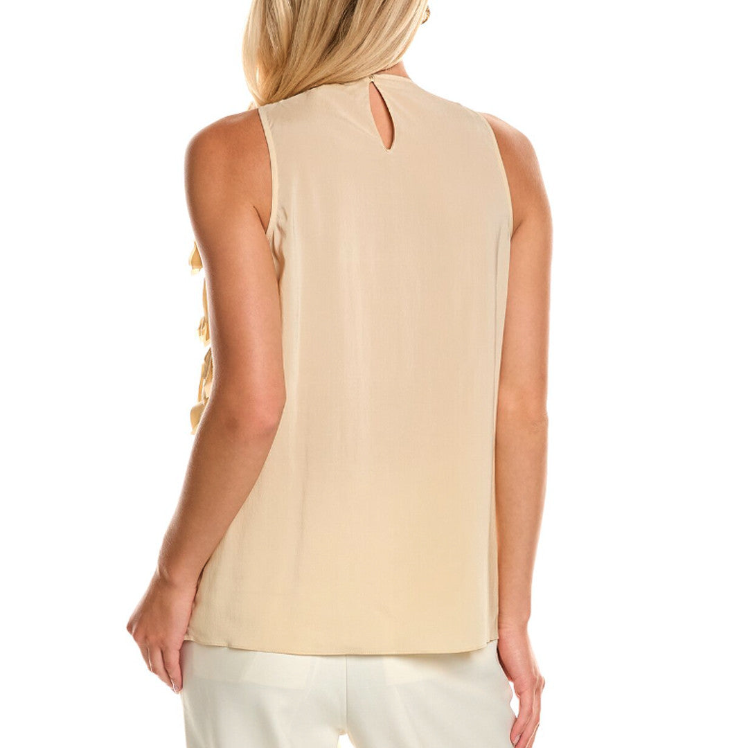 BRUNELLO CUCINELLI WOMEN'S BEIGE SILK SLEEVELESS TOP