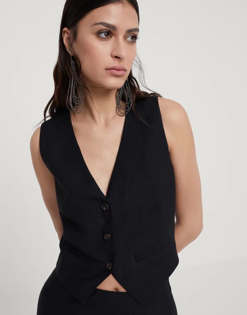 BRUNELLO CUCINELLI WOMEN'S BLACK TAILORED VEST WITH BUTTONS