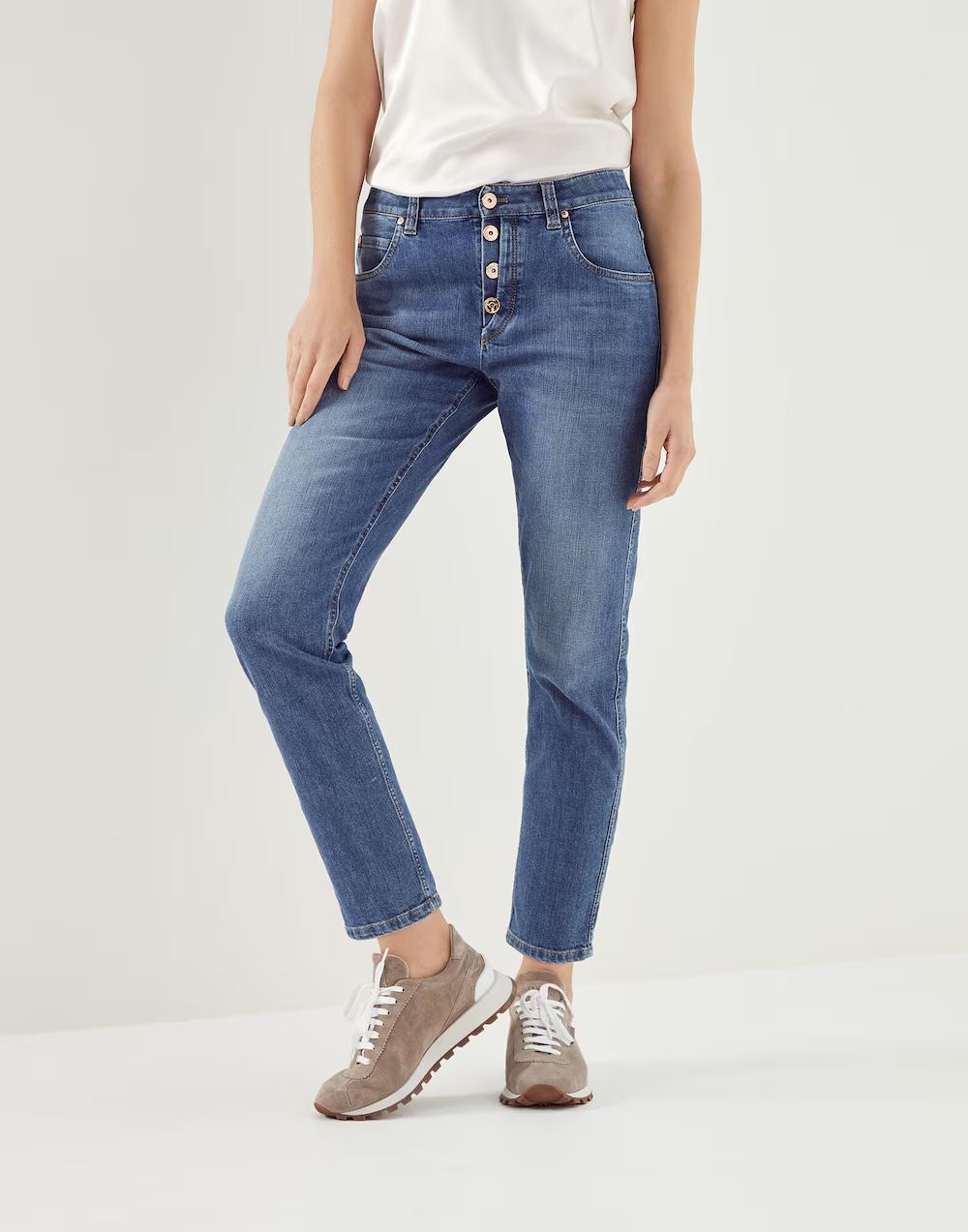 BRUNELLO CUCINELLI WOMEN'S SOFT BLUE DENIM STRAIGHT-LEG PANTS