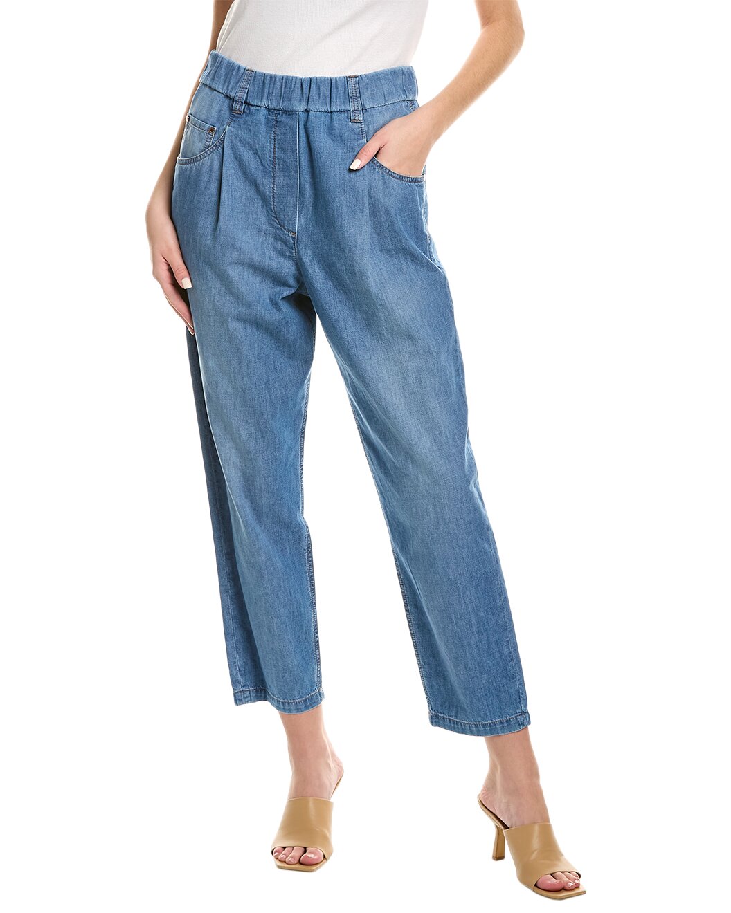BRUNELLO CUCINELLI WOMEN'S LIGHT BLUE RELAXED DENIM TROUSERS