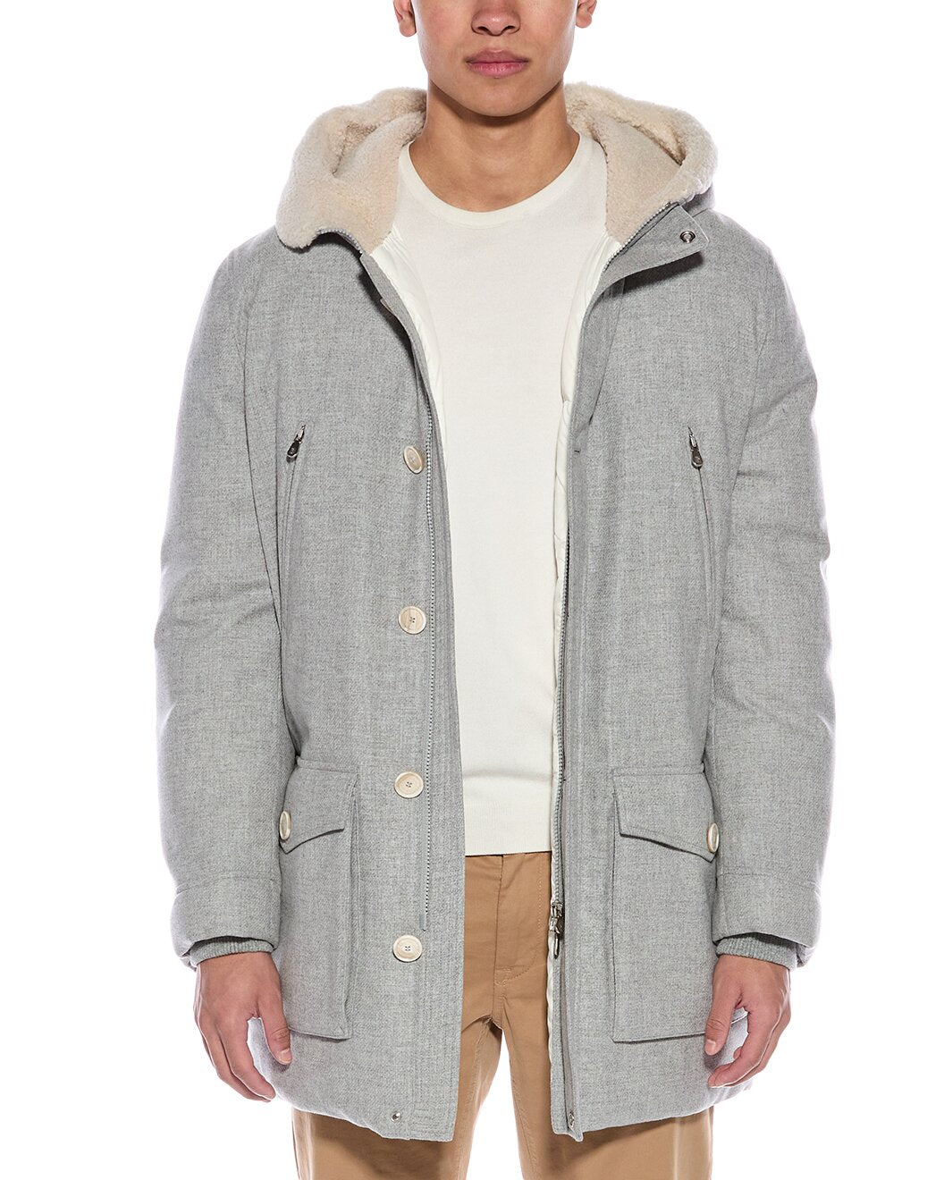 BRUNELLO CUCINELLI MEN'S LIGHT GREY HOODED JACKET