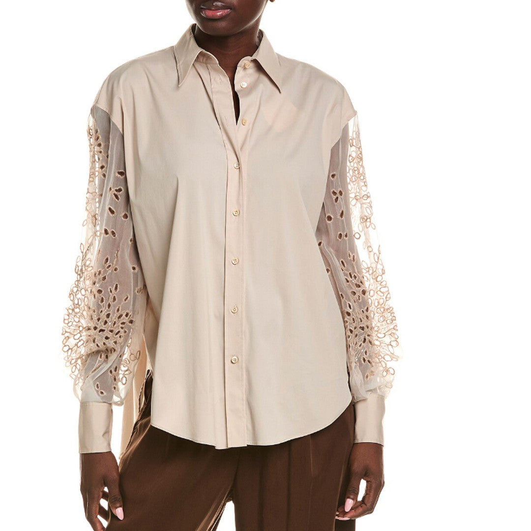 BRUNELLO CUCINELLI WOMEN'S STONY GROUND EMBROIDERED SLEEVE SHIRT