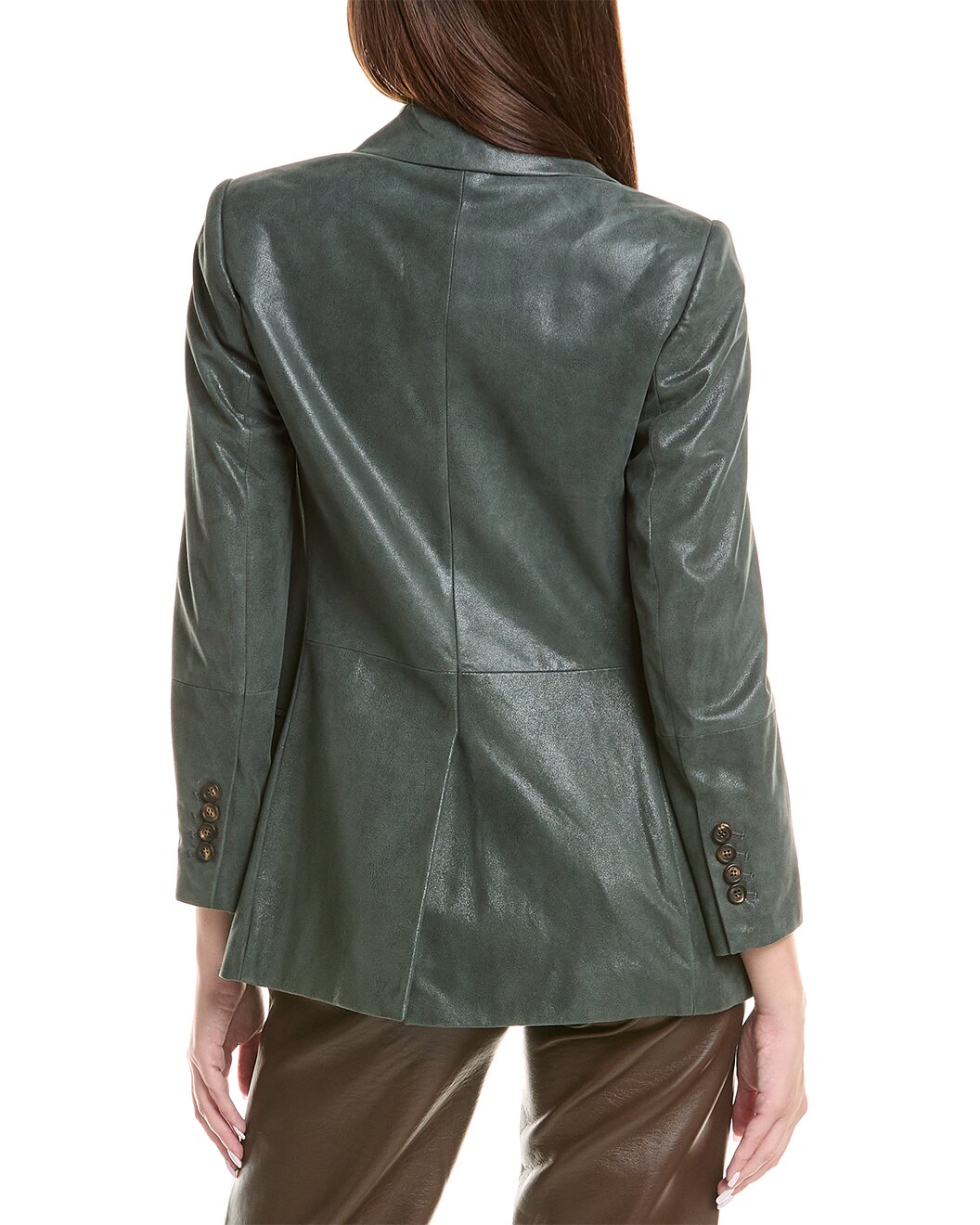 BRUNELLO CUCINELLI WOMEN'S DARK GREEN LEATHER BLAZER