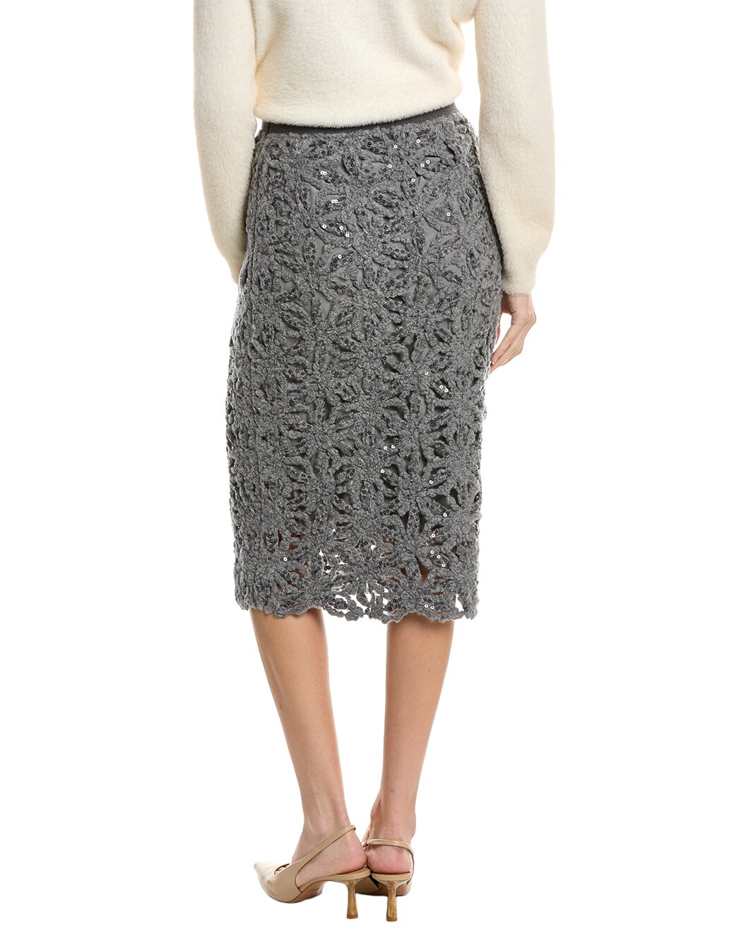 BRUNELLO CUCINELLI WOMEN'S GREY LACE PENCIL SKIRT