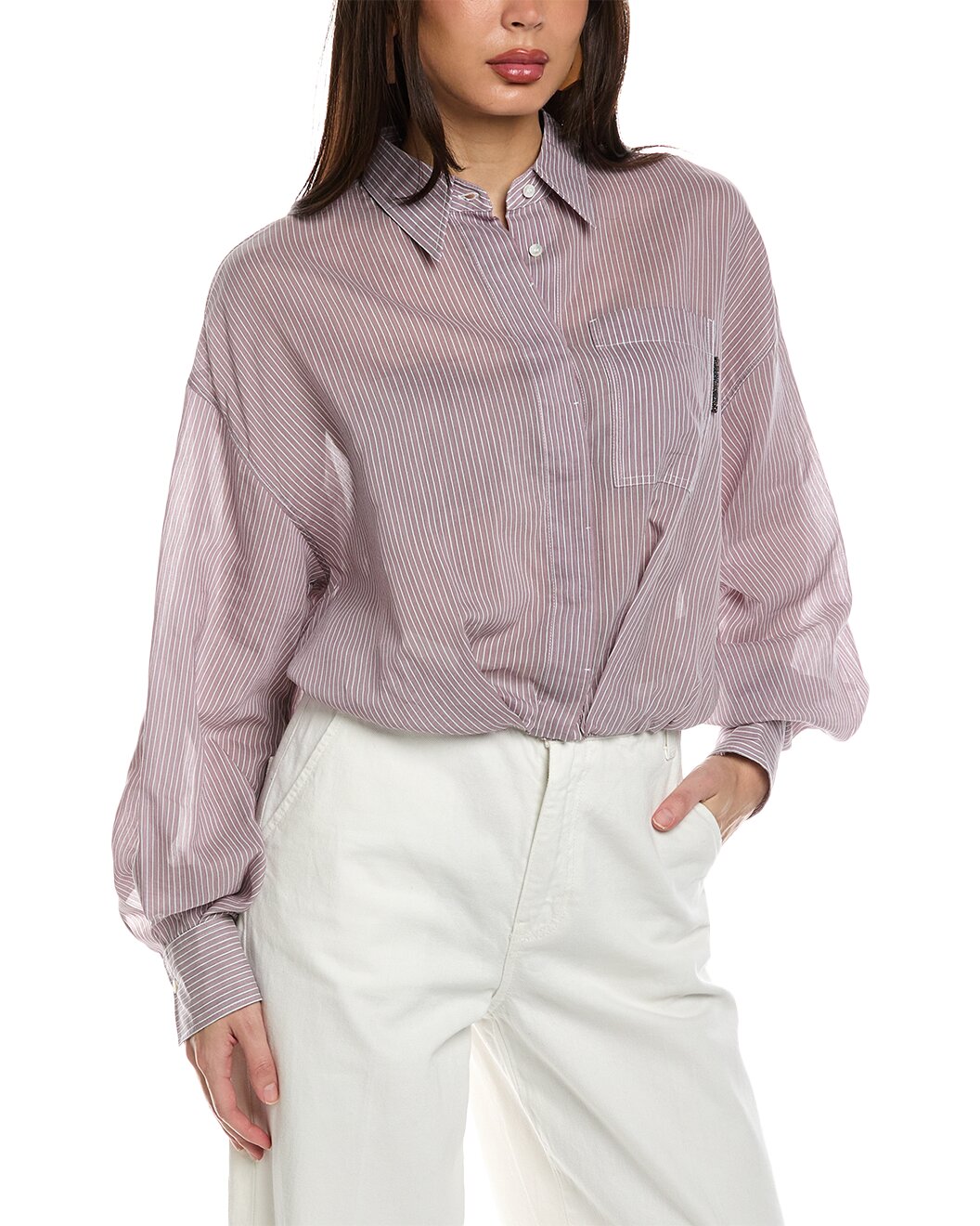 BRUNELLO CUCINELLI WOMEN'S LIGHT PURPLE SILK COTTON SHIRT