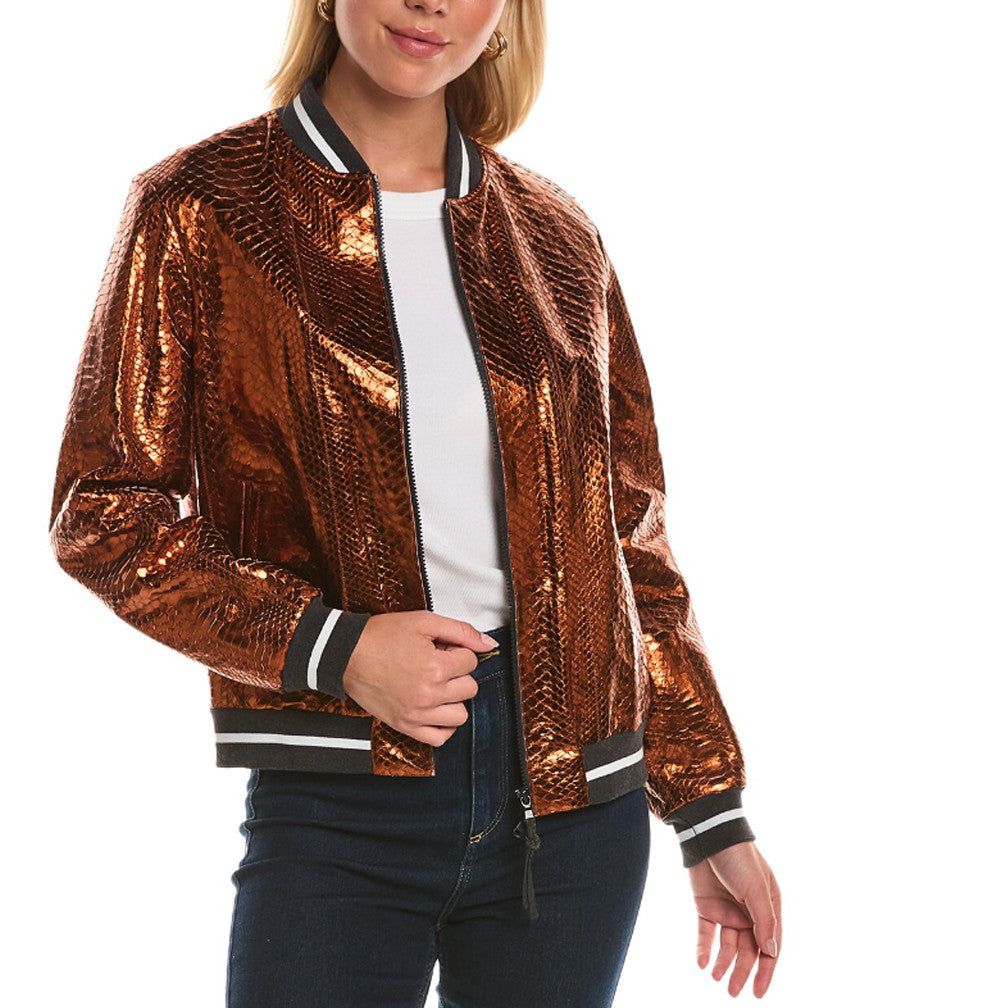 BRUNELLO CUCINELLI WOMEN'S COPPER LEATHER BOMBER JACKET