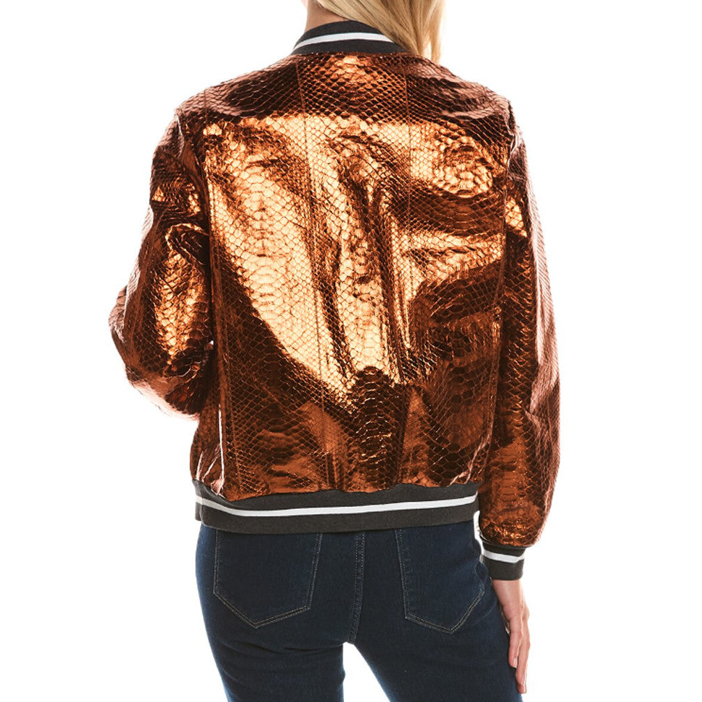 BRUNELLO CUCINELLI WOMEN'S COPPER LEATHER BOMBER JACKET