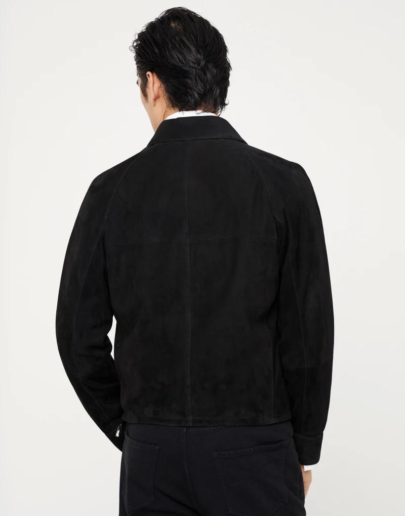 BRUNELLO CUCINELLI MEN'S BLACK LEATHER ZIP JACKET