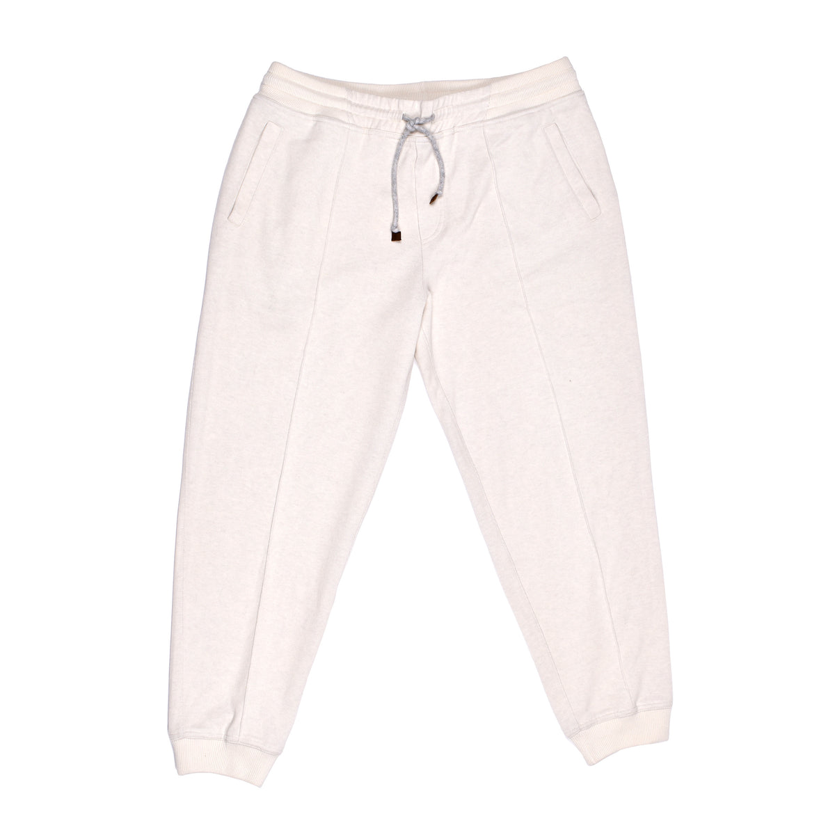 BRUNELLO CUCINELLI MEN'S OFF WHITE WOOL BLEND TROUSERS