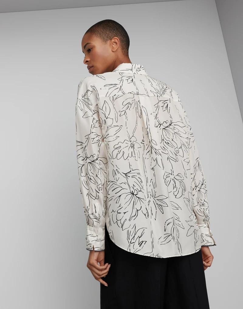 BRUNELLO CUCINELLI WOMEN'S OFF WHITE SILK FLORAL SHIRT