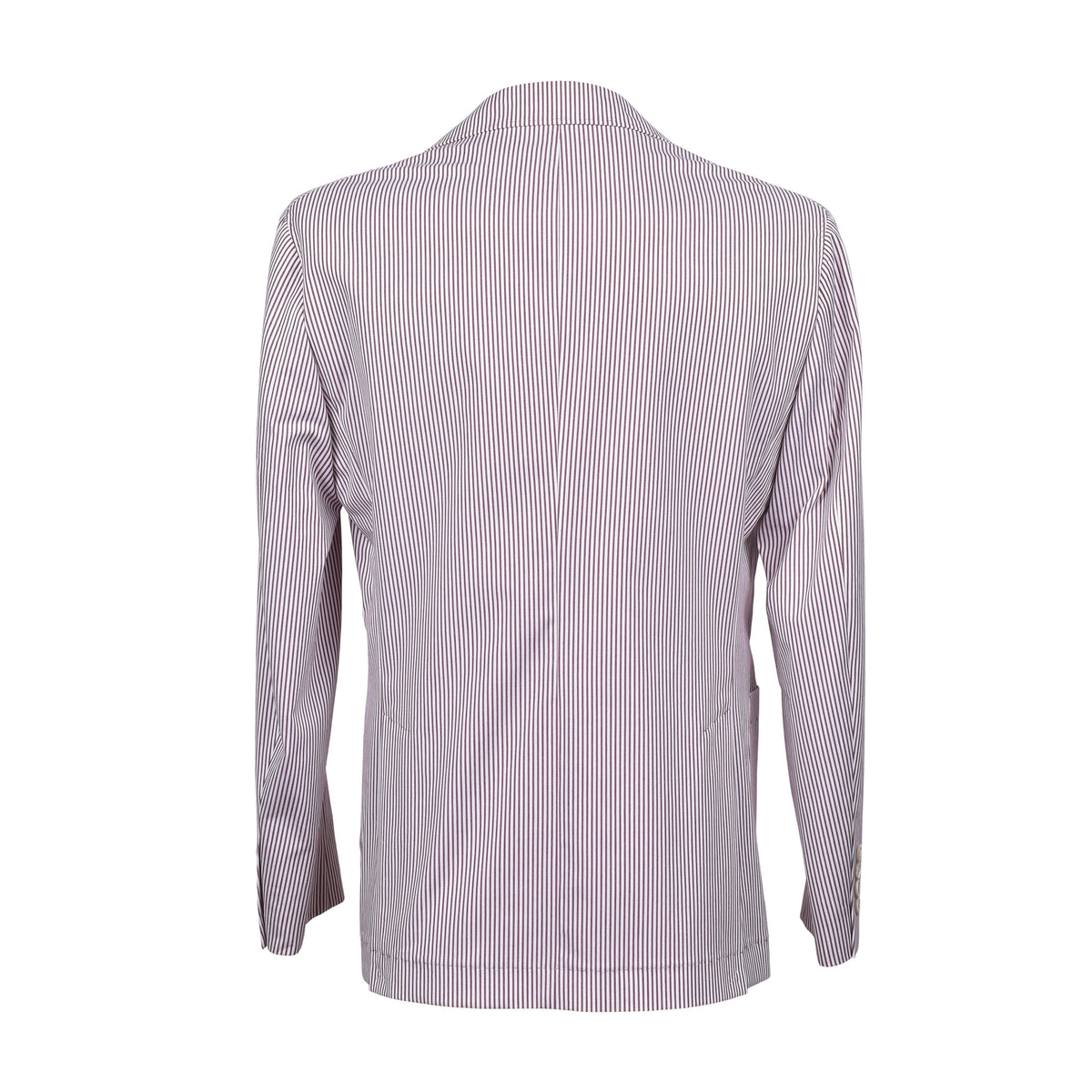 BRUNELLO CUCINELLI MEN'S BURGUNDY STRIPED DECONSTRUCTED BLAZER