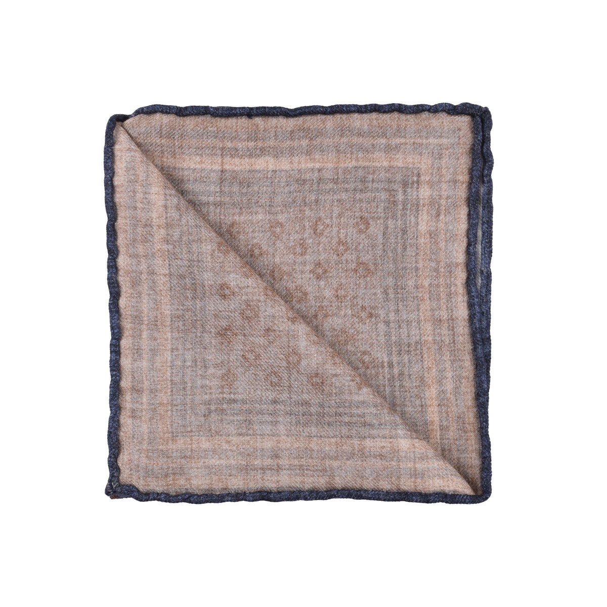 BRUNELLO CUCINELLI MEN'S BLUE WOOL GEOMETRIC POCKET SQUARE