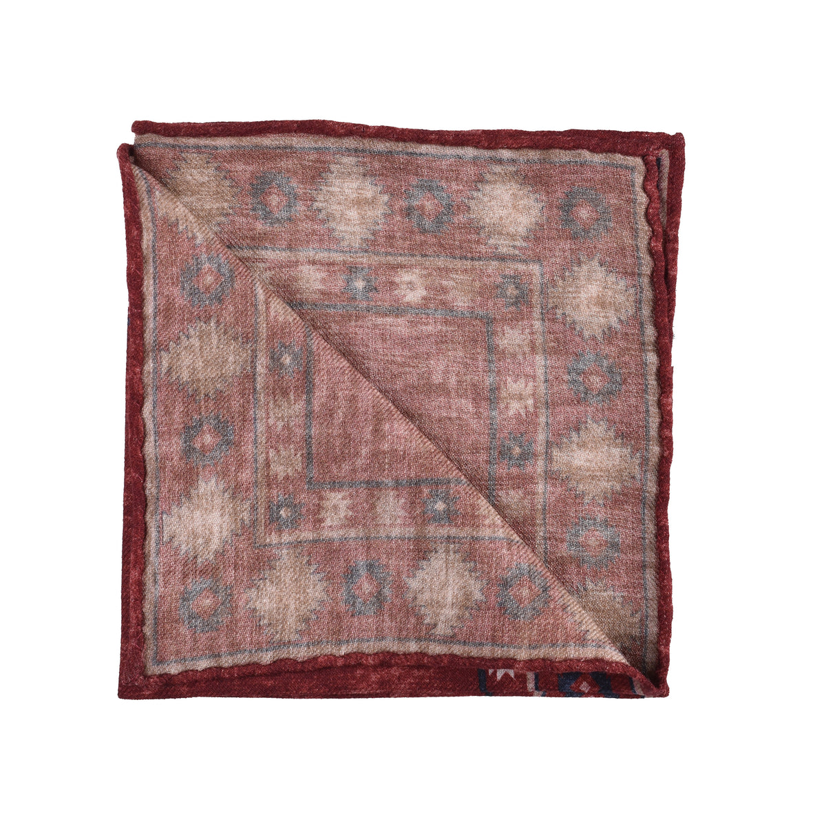 BRUNELLO CUCINELLI MEN'S RED WOOL PATTERNED POCKET SQUARE
