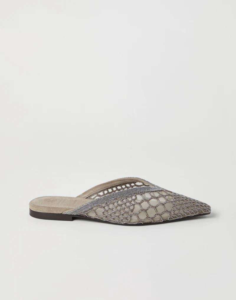 BRUNELLO CUCINELLI WOMEN'S MUD MESH POINTED TOE MULE SHOE