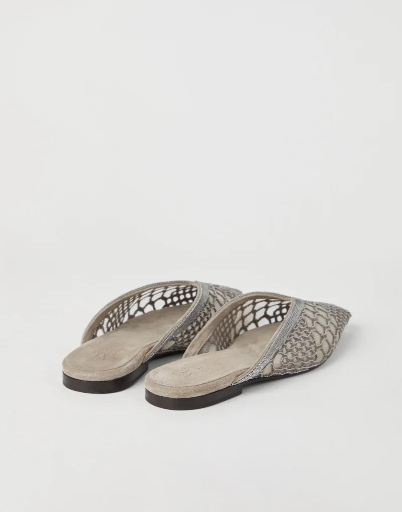 BRUNELLO CUCINELLI WOMEN'S MUD MESH POINTED TOE MULE SHOE