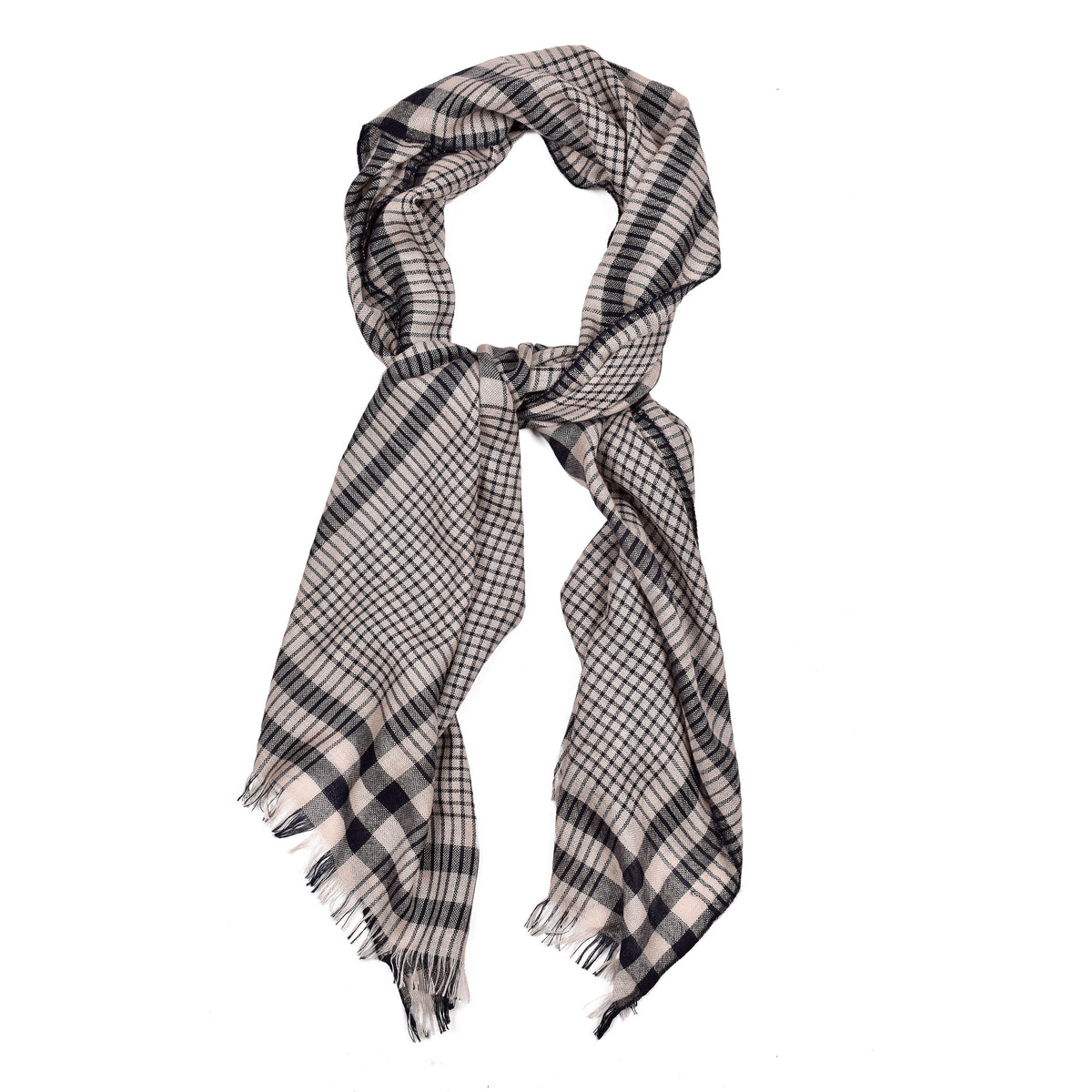 BRUNELLO CUCINELLI MEN'S DESERT NAVY WOOL SILK BLEND CHECKERED SCARF