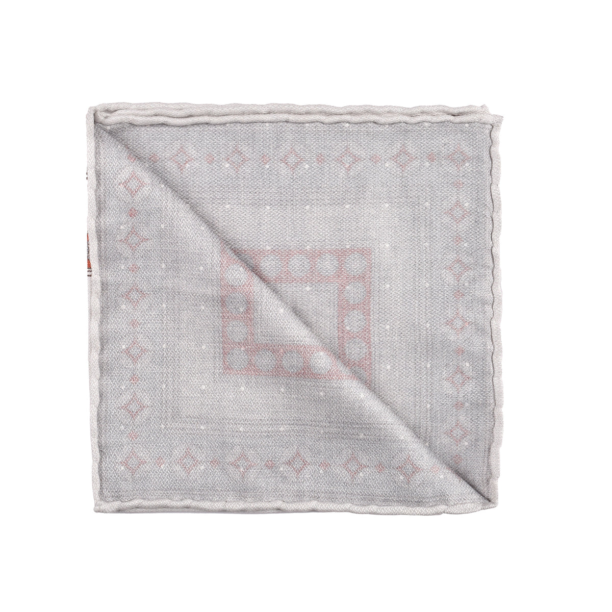 BRUNELLO CUCINELLI MEN'S PANAMA SALMON SILK GEOMETRIC POCKET SQUARE