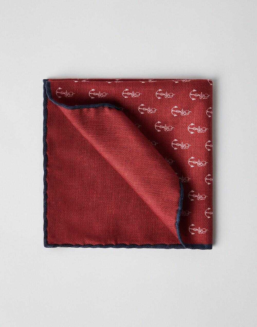 BRUNELLO CUCINELLI MEN'S RED AND BLUE PATTERNED POCKETSQUARE