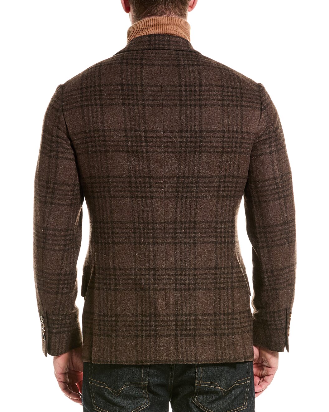 BRUNELLO CUCINELLI MEN'S COFFEE WOOL SILK BLEND CHECKED BLAZER