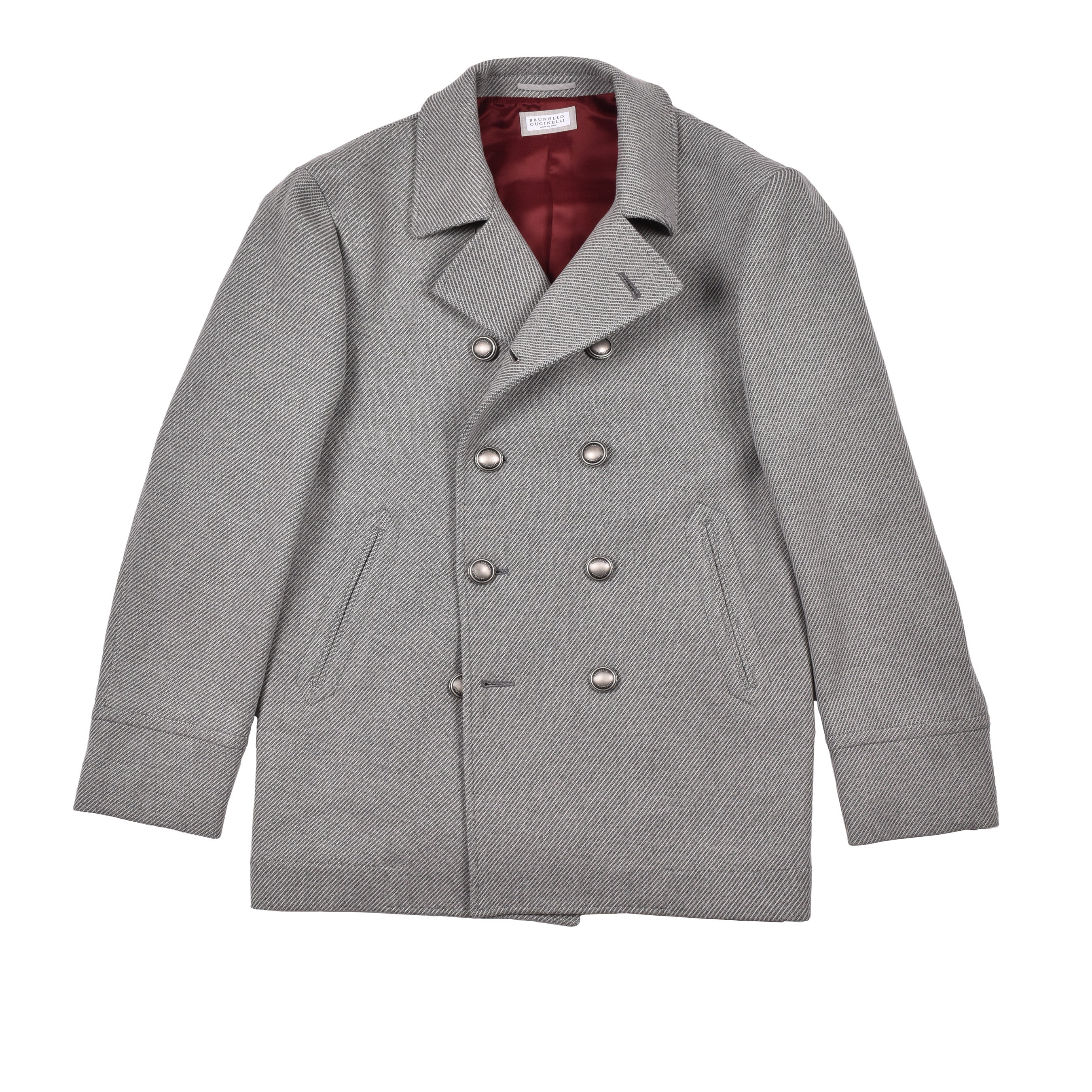 BRUNELLO CUCINELLI MEN'S GRAY CASHMERE BLEND PEA COAT