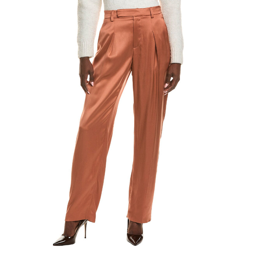 BRUNELLO CUCINELLI WOMEN'S RUST RELAXED SILK TROUSERS