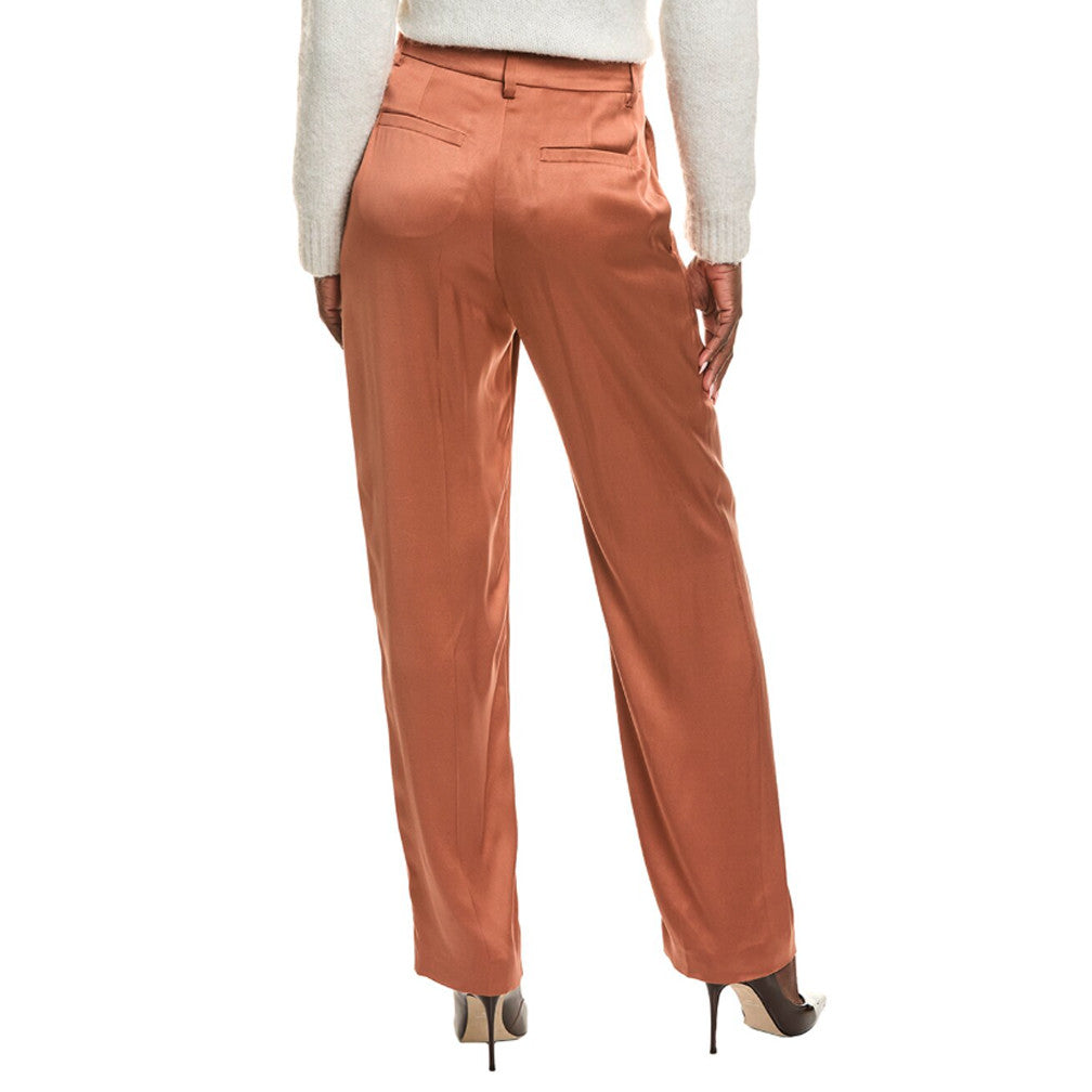 BRUNELLO CUCINELLI WOMEN'S RUST RELAXED SILK TROUSERS