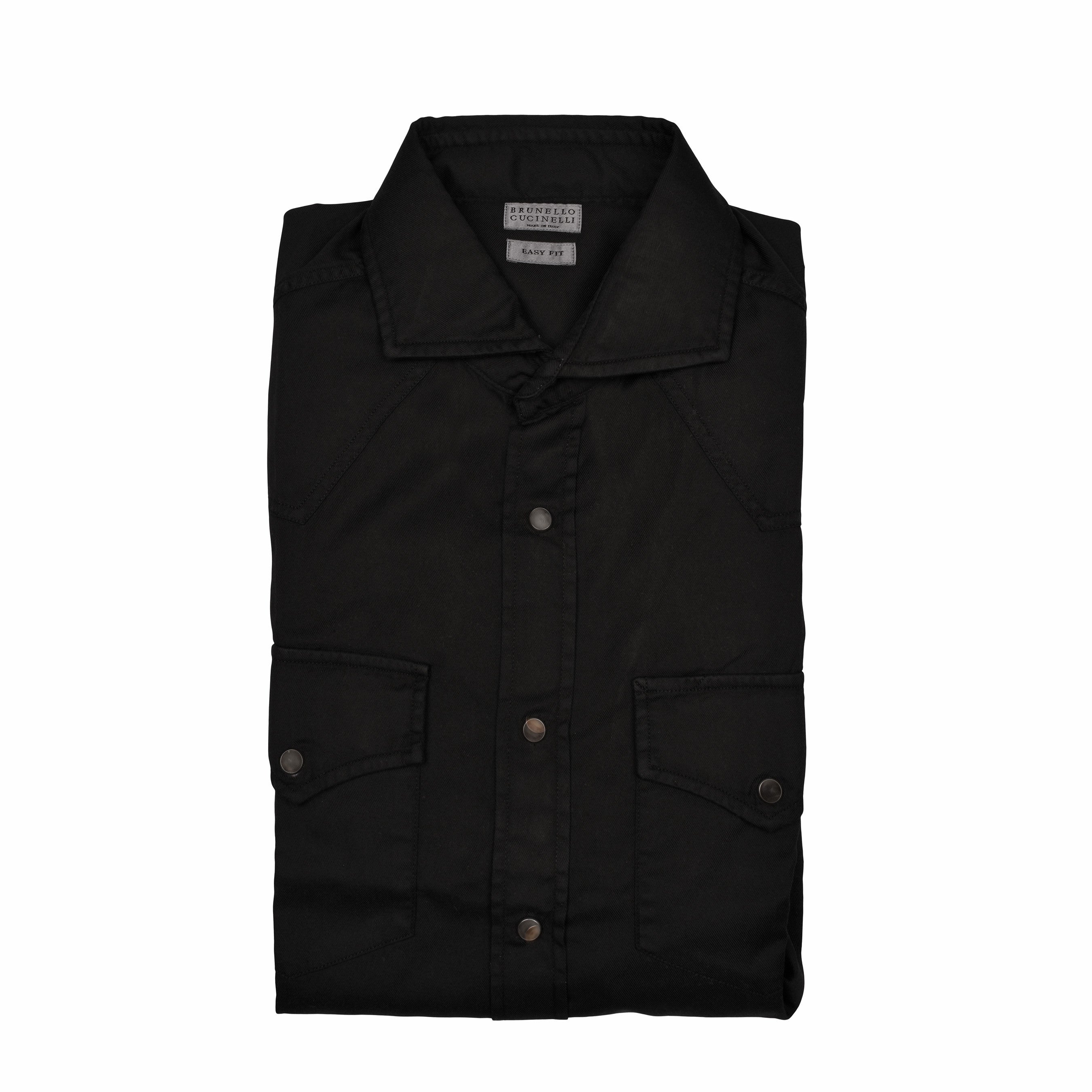 BRUNELLO CUCINELLI MENS WESTERN STYLE BLACK EASY FIT LONG SLEEVE CASUAL SHIRT