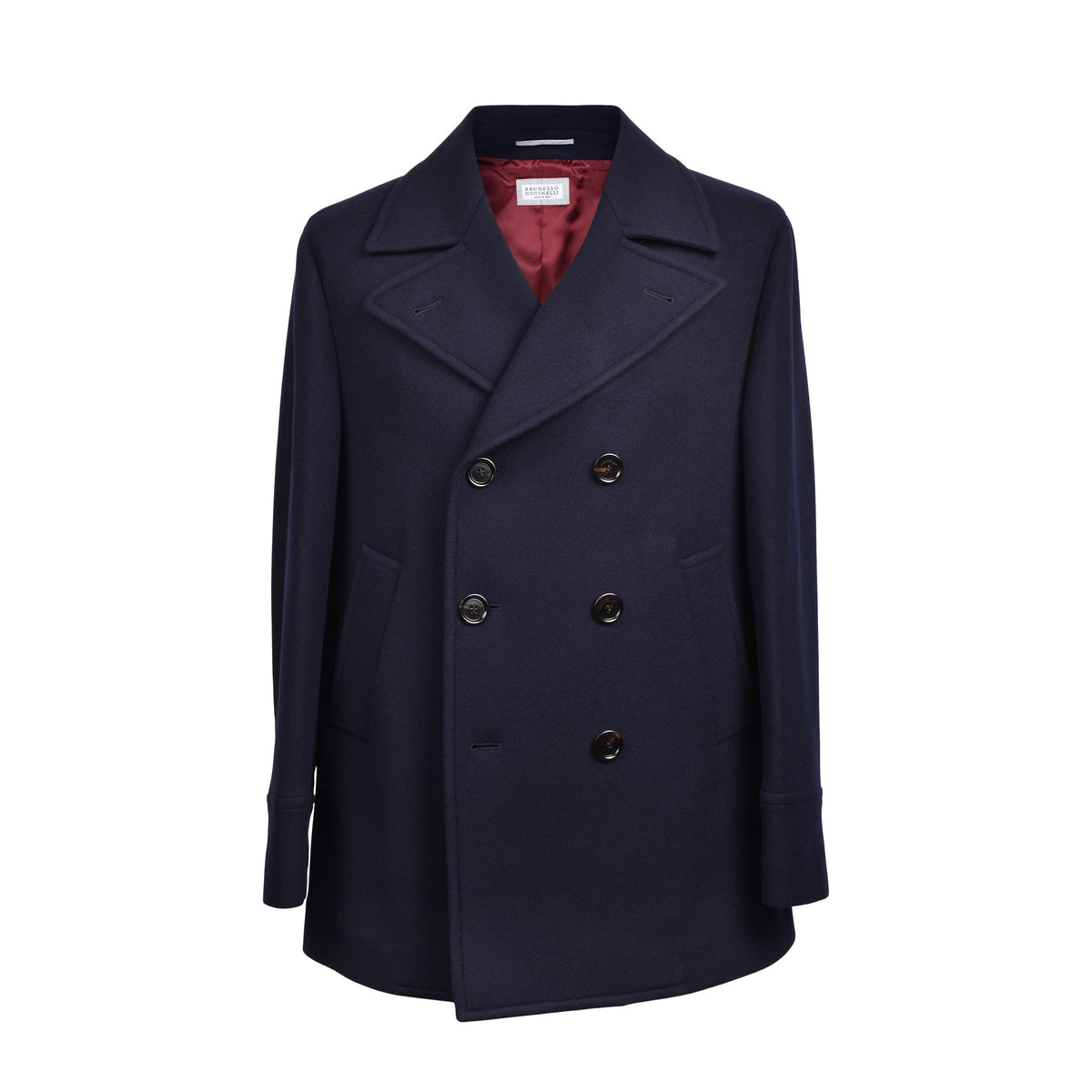 BRUNELLO CUCINELLI MEN'S NAVY WOOL PEA JACKET
