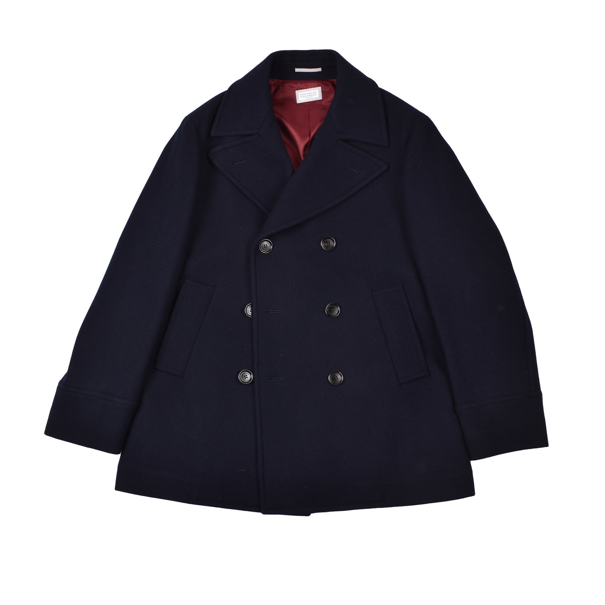 BRUNELLO CUCINELLI MEN'S NAVY WOOL PEA JACKET