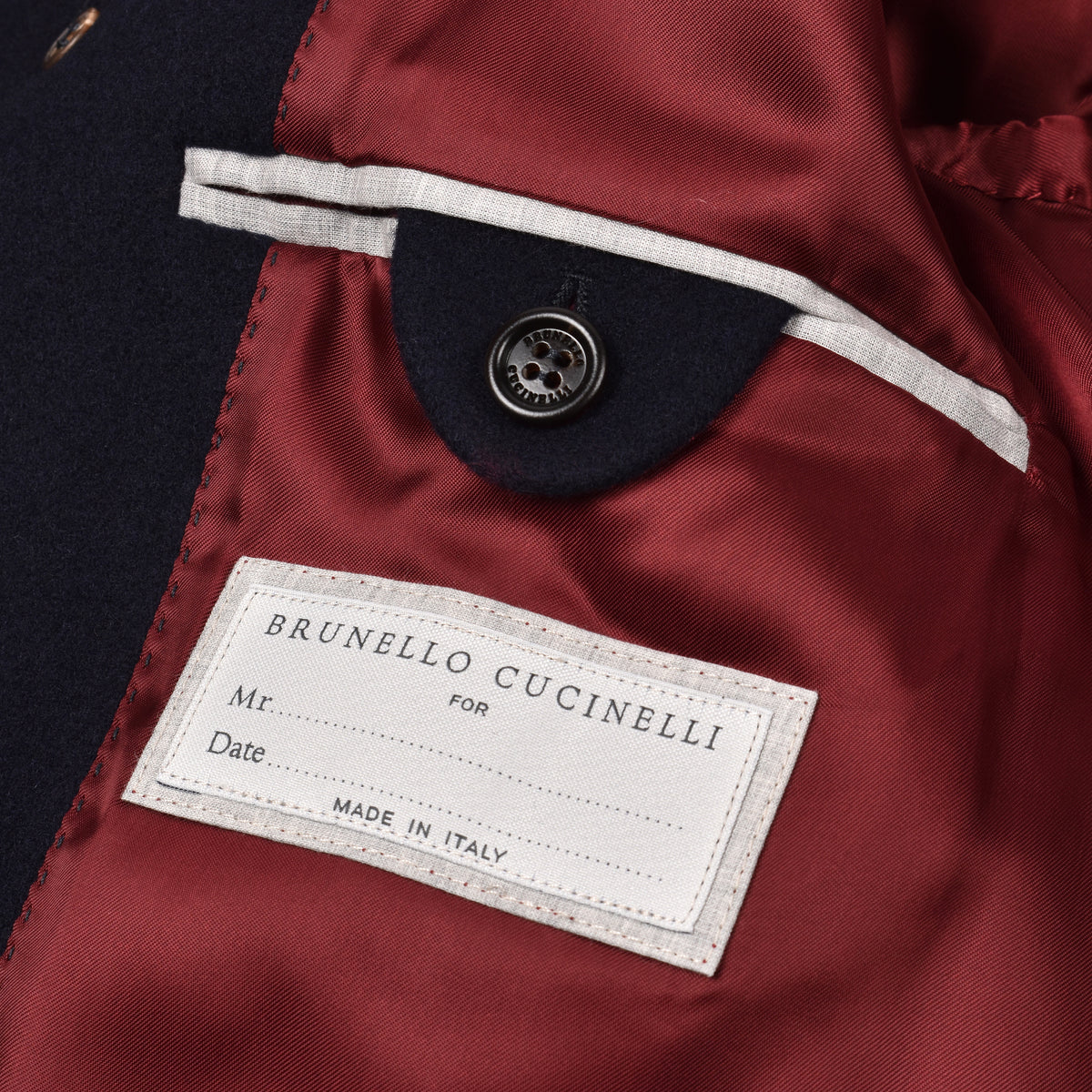 BRUNELLO CUCINELLI MEN'S NAVY WOOL PEA JACKET