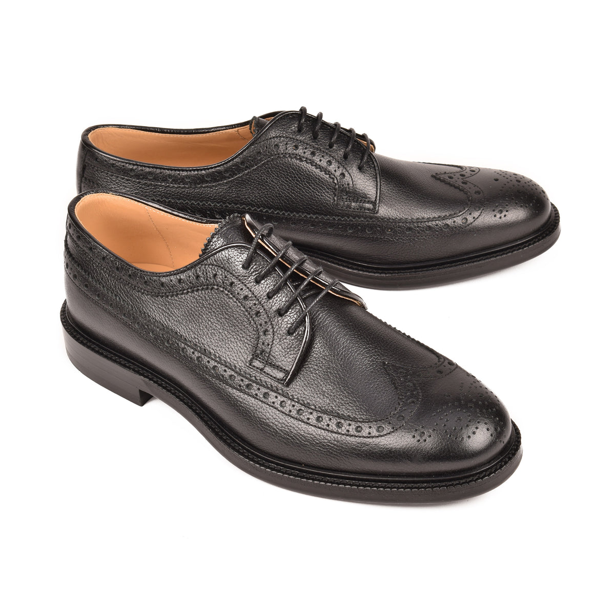 BRUNELLO CUCINELLI MEN'S BLACK LEATHER BROGUE SHOES