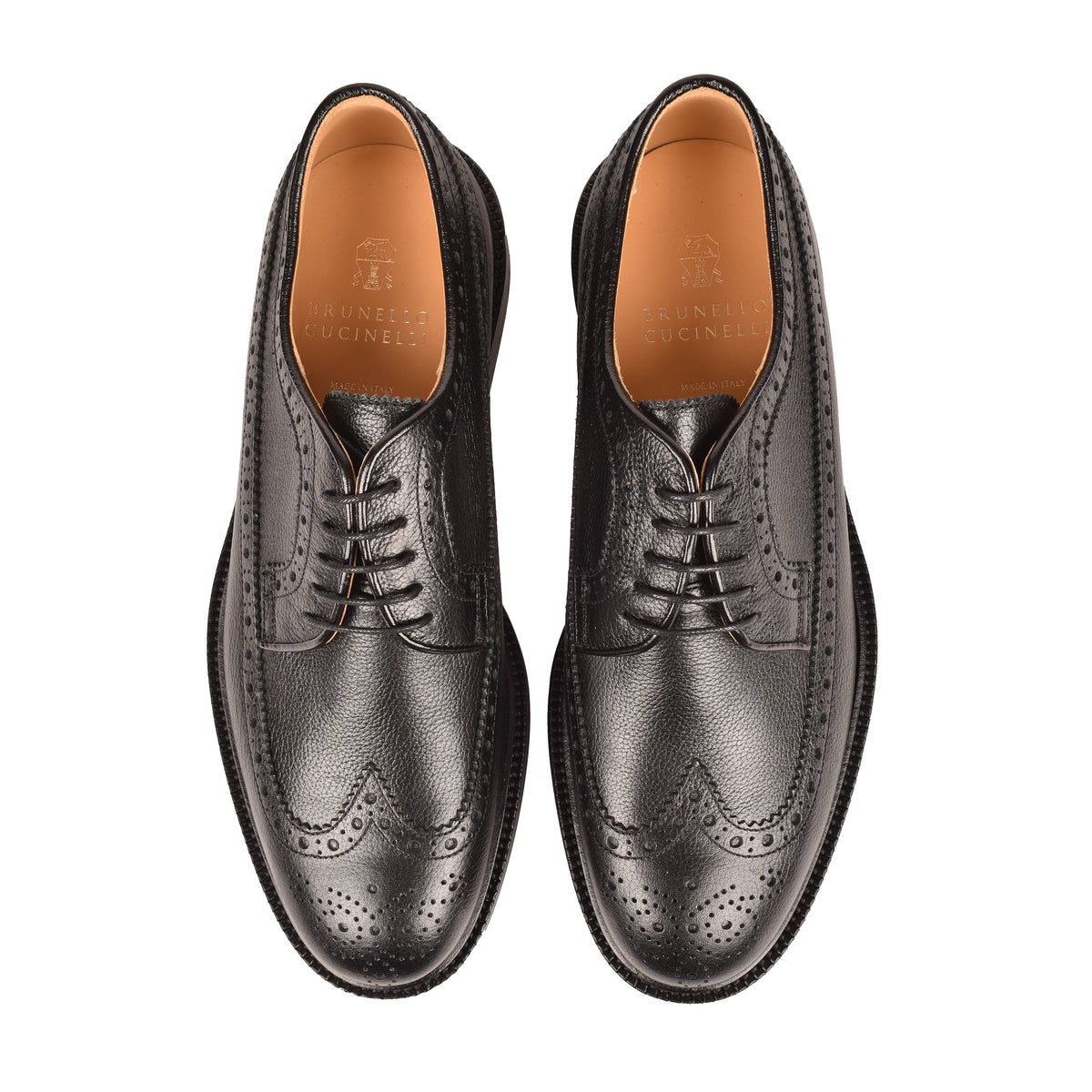 BRUNELLO CUCINELLI MEN'S BLACK LEATHER BROGUE SHOES