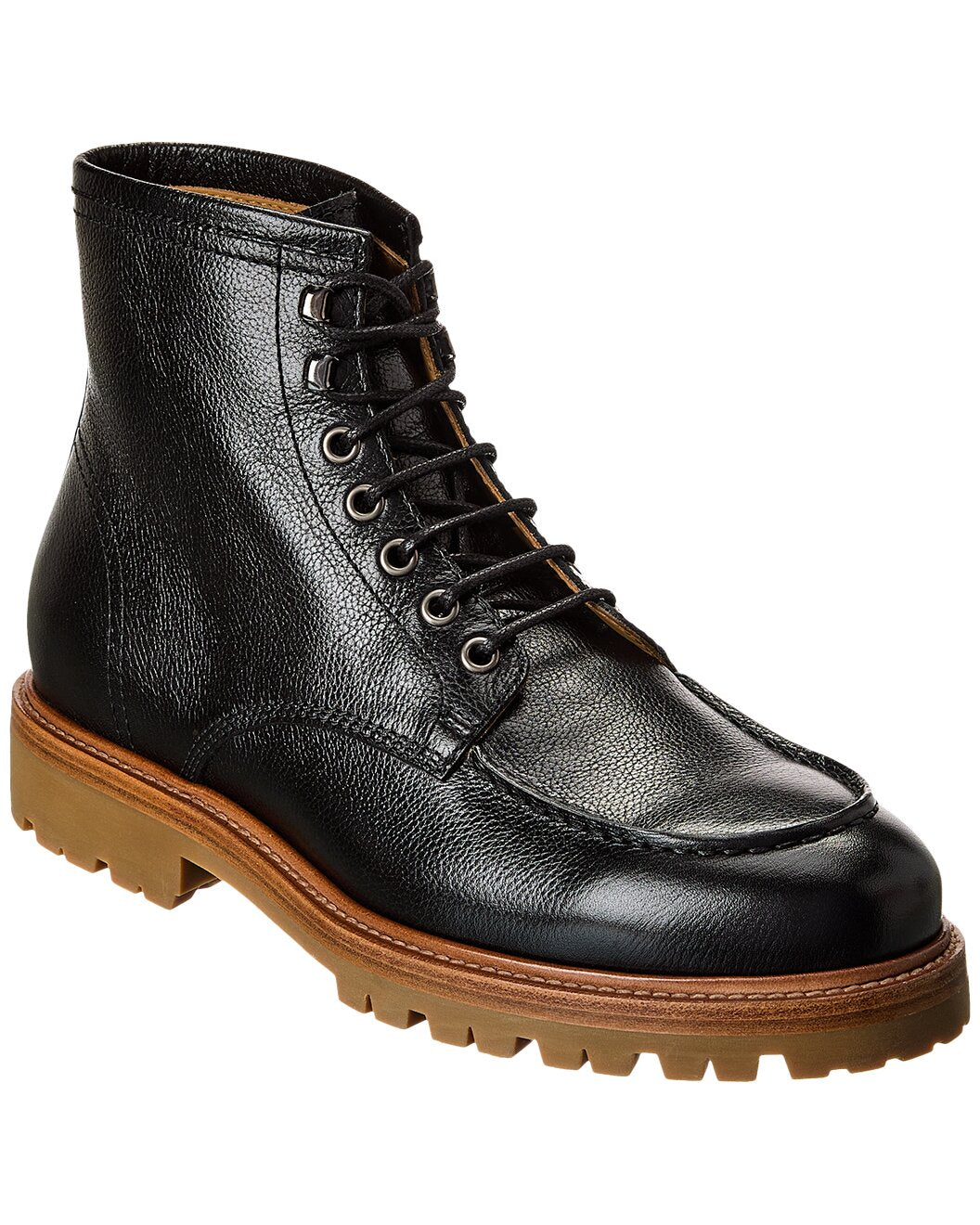 BRUNELLO CUCINELLI MEN'S BLACK LEATHER LACE UP BOOTS