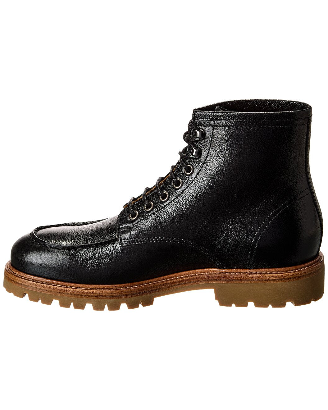 BRUNELLO CUCINELLI MEN'S BLACK LEATHER LACE UP BOOTS