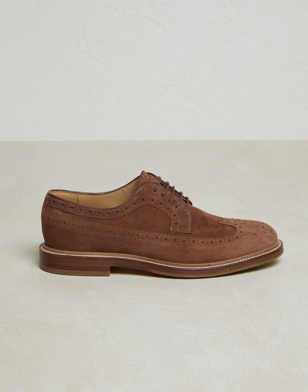 BRUNELLO CUCINELLI MEN'S BROWN SUEDE WINGTIP SHOES