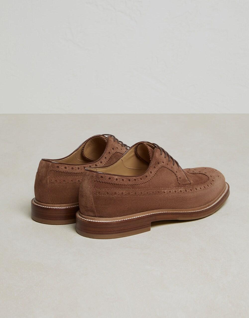 BRUNELLO CUCINELLI MEN'S BROWN SUEDE WINGTIP SHOES