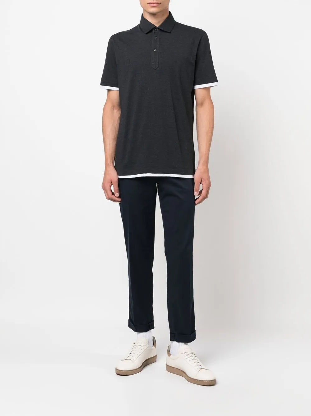 BRUNELLO CUCINELLI MEN'S COAL COTTON POLO SHIRT