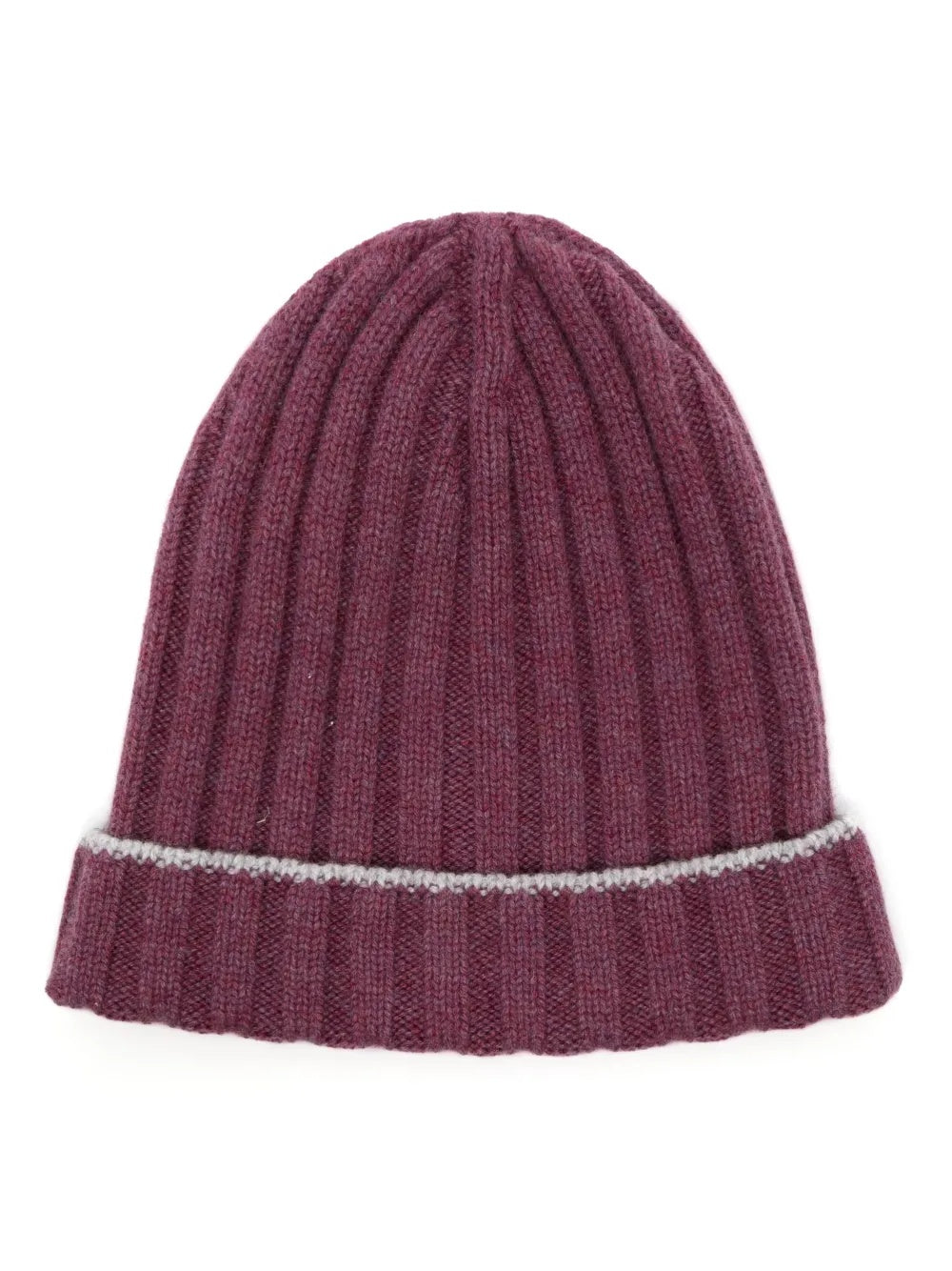 BRUNELLO CUCINELLI MEN'S BURGUNDY CASHMERE RIBBED KNIT BEANIE