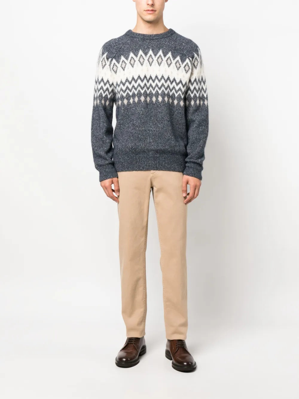 BRUNELLO CUCINELLI MEN'S CHARCOAL FAIR ISLE KNIT SWEATER